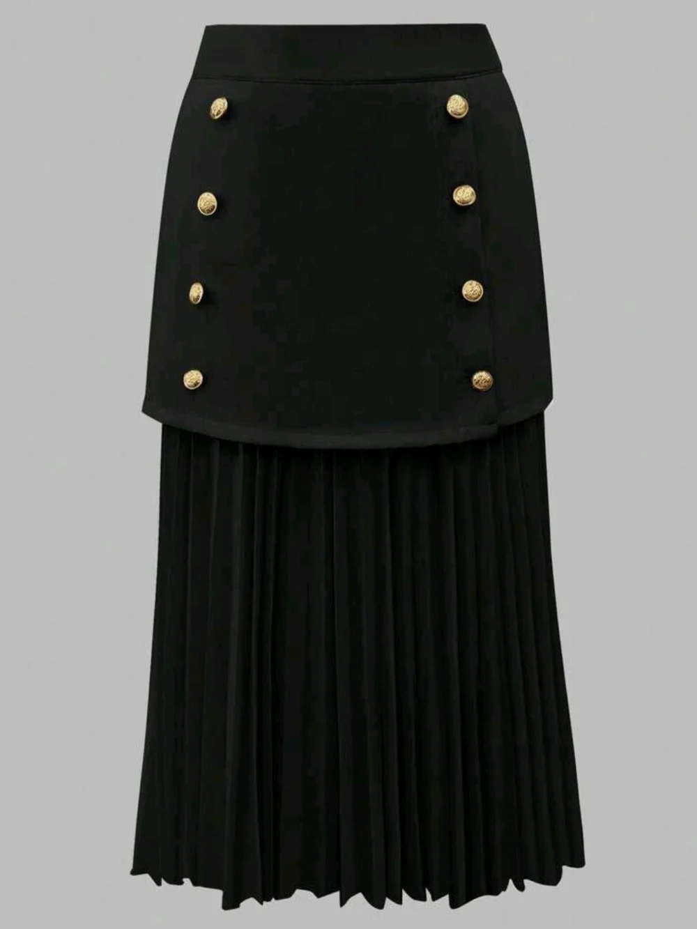 Pleated Midi Skirt Black Size M High Waisted Zip Closure Button Front Design
